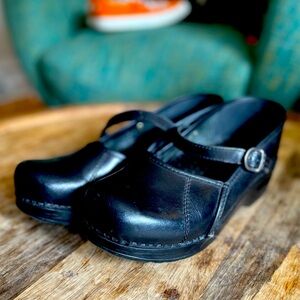 2000s Dansko Black Leather Mary-Jane Clogs